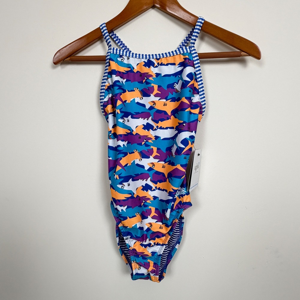 Dolfin Uglies Swimsuit Womens 30 XS Multicolor Shark Print One Piece NWT